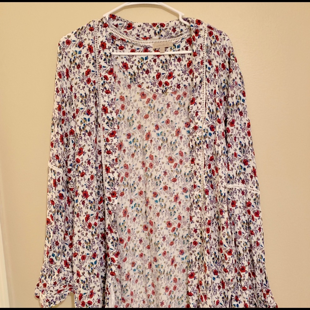 Wonderly long bell sleeve duster kimono floral